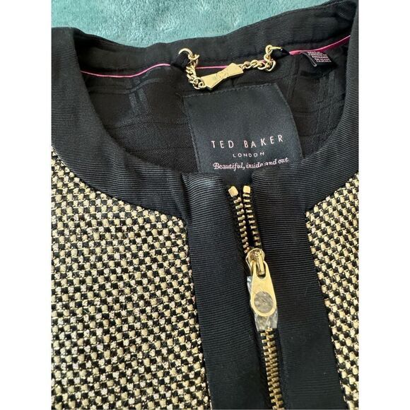 NEW TED BAKER women’s gold sparkle boucle dressy blazer jacket zip size 2 - Picture 14 of 17